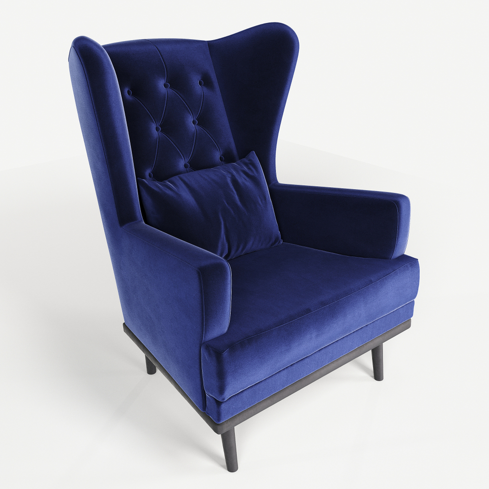Мягкое кресло с ушами Фантазёр LUXE-15 (Синий 49) с каретной стяжкой, на высоких ножках, для отдыха и чтения книг. В гостиную, балкон, спальню и переговорную комнату.