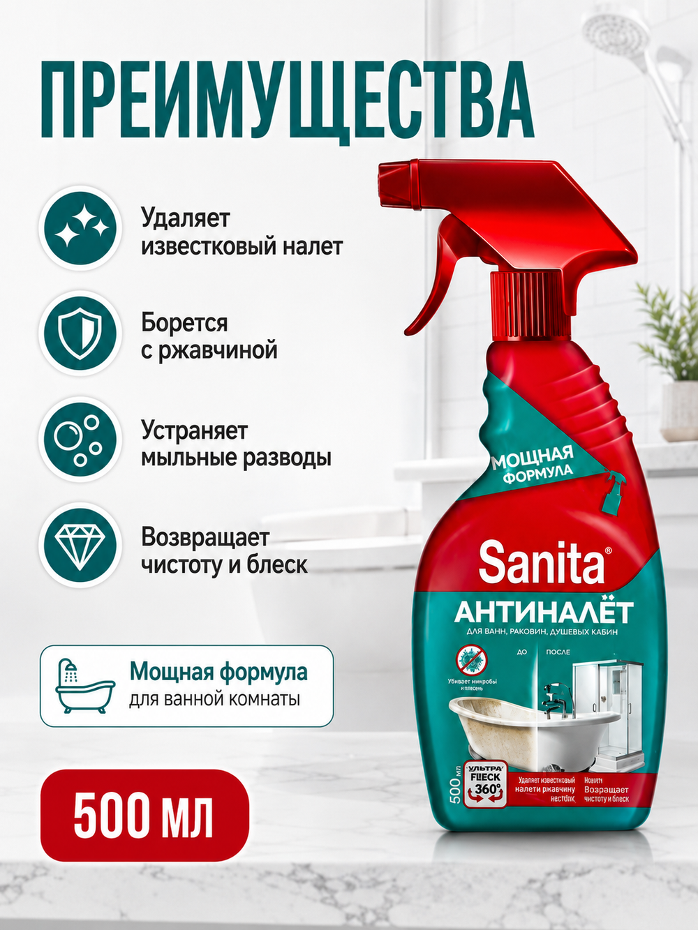 Чистящее средство антиналет и антиржавчина Sanita 500мл