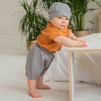 Шорты-джоггеры со шнурком муслиновые "Пепел" 0+