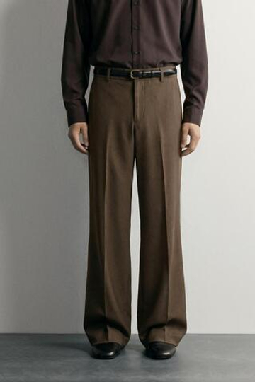 ZARA БРЮКИ КОСТЮМНЫЕ FLARED FIT, ТЕМНЫЙ ХАКИ