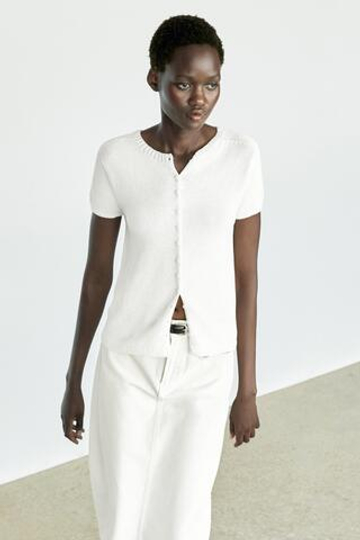 Massimo Dutti Кардиган из смесового хлопка и шелка, белый