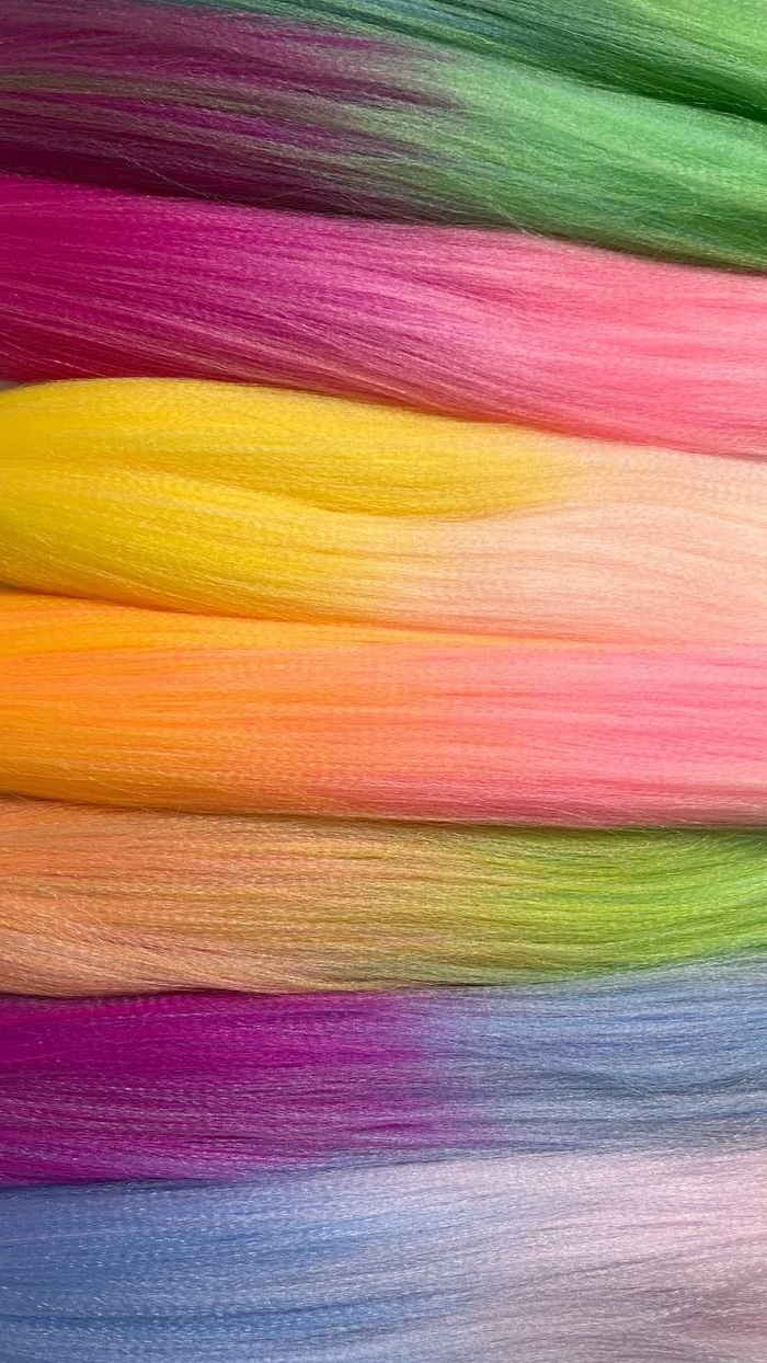 Канекалон M03 Easy Braid (искусственные волосы) 3 цветный: голубой/ярко-розовый/розовый