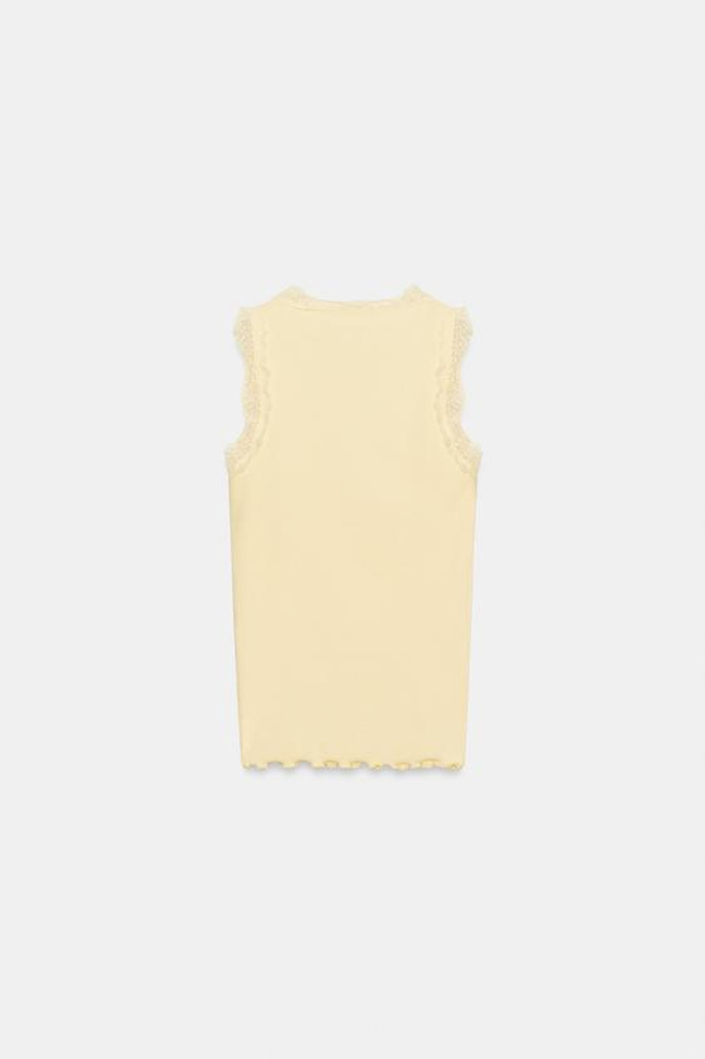 ZARA ФУТБОЛКА В РУБЧИК С КРУЖЕВОМ, СВЕТЛО-ЖЕЛТЫЙ