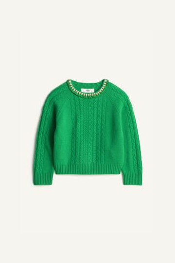 ZARA СВИТЕР С КРУГЛЫМ ВЫРЕЗОМ - LIMITED EDITION, ЗЕЛЕНЫЙ/ЭКРЮ