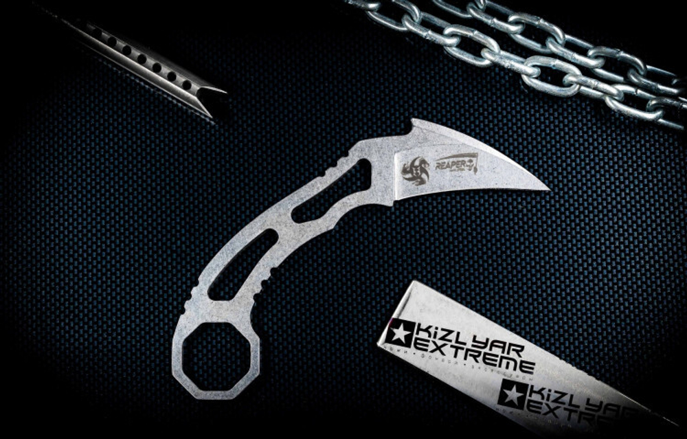 Нож Kizlyar Supreme REAPER N690 SW SK KS (StoneWash, Skeleton, Kydex Sheath)