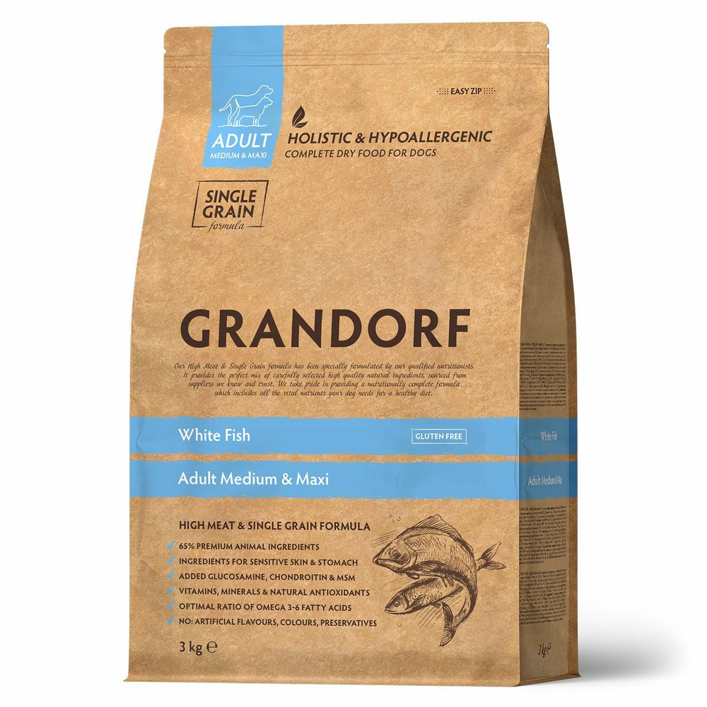 Сухой корм Grandorf White Fish Adult для взрослых собак средних и крупных пород белая рыба 3 кг