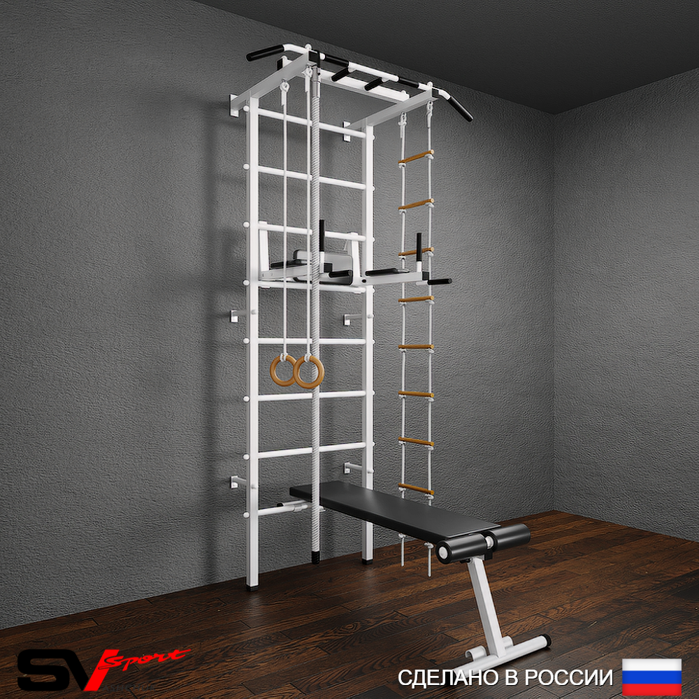 кШведская стенка Sv Pro 805 (Турник Pro/Брусья/стойка/Скамья/Канат/Кольца/Лестница)