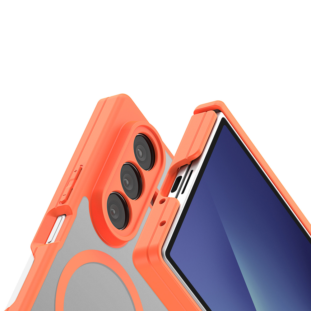 Усиленный чехол оранжевого цвета с MagSafe для Samsung Galaxy Z Fold 7, серия Expn Series Magnetic от Dux Ducis