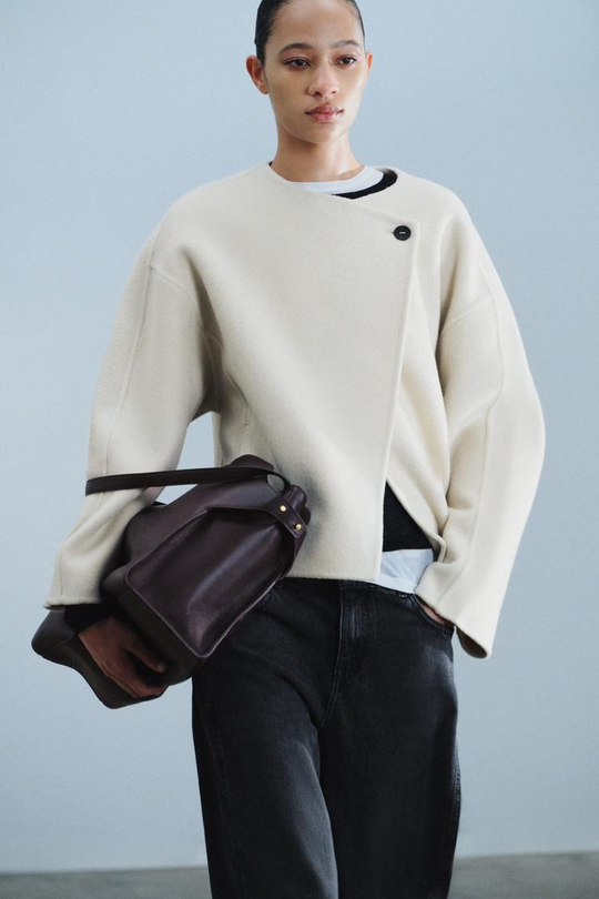 ZARA КОРОТКОЕ ПАЛЬТО ИЗ СМЕСОВОЙ ШЕРСТИ — ZW COLLECTION, ЭКРЮ