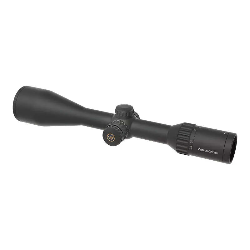 Прицел Vector Optics Continental x6 Fiber 2.5-15x56, SF, G4 Fiber - вид сзади под углом, логотип на окуляре
