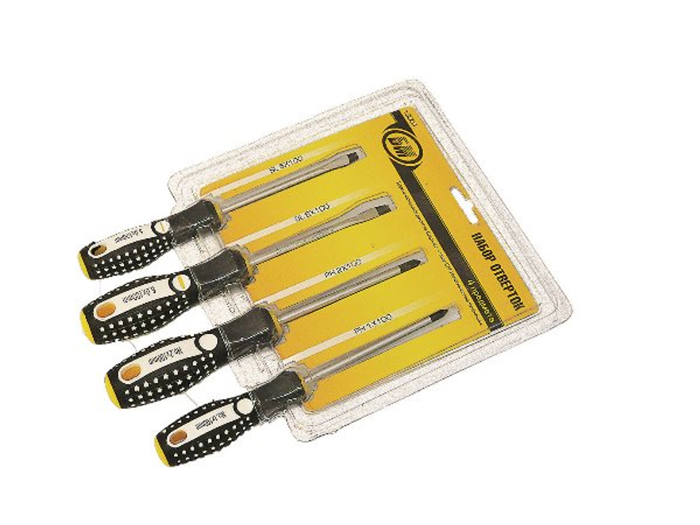 Набор отверток 4 предм PH1x100, PH2x100, SL5x100, SL6x100 БМ