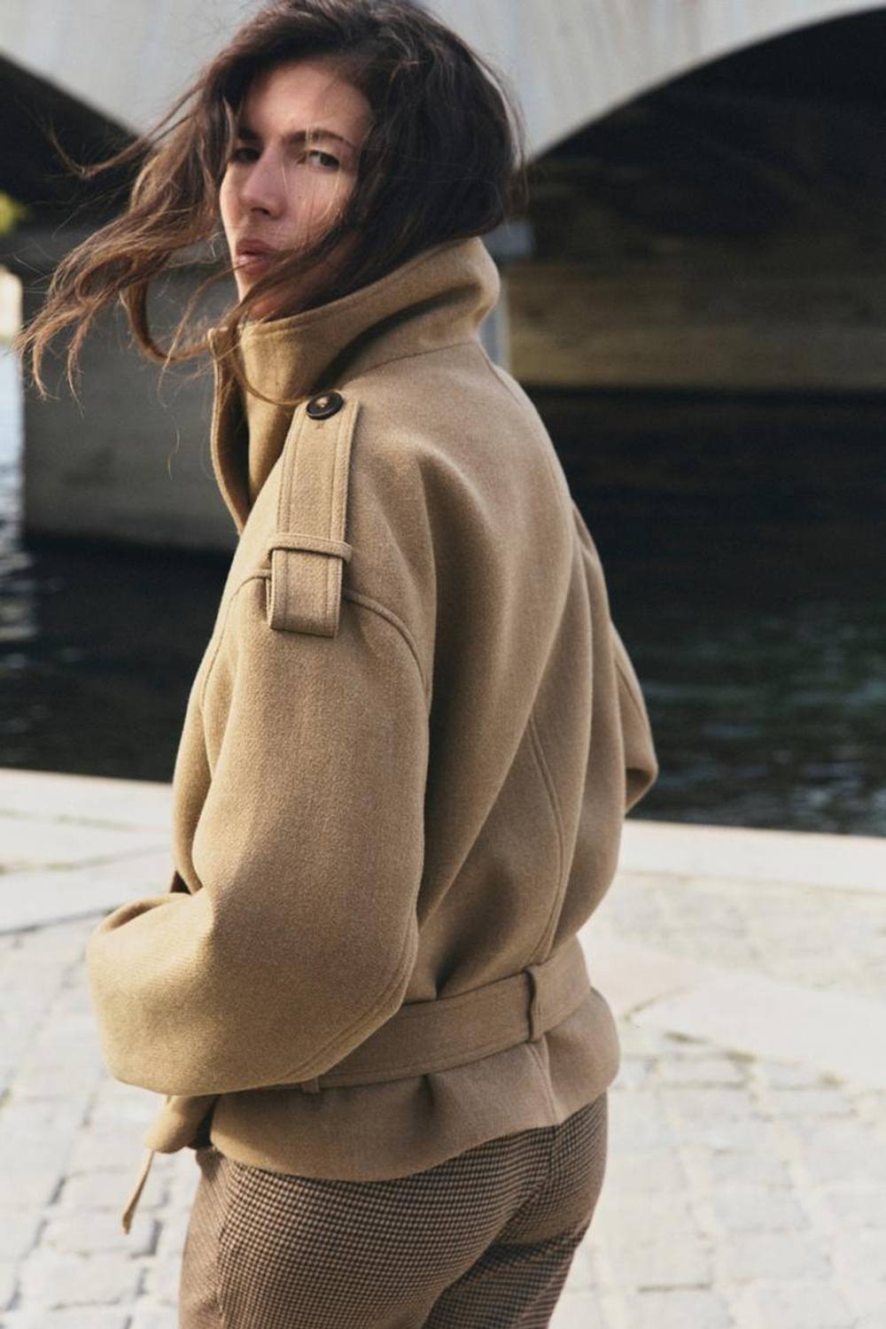 ZARA КОРОТКО ПАЛЬТО С ПОЯСОМ, РЫЖЕВАТО-КОРИЧНЕВЫЙ