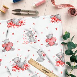 Ткань шелк Армани мишки с сердечками