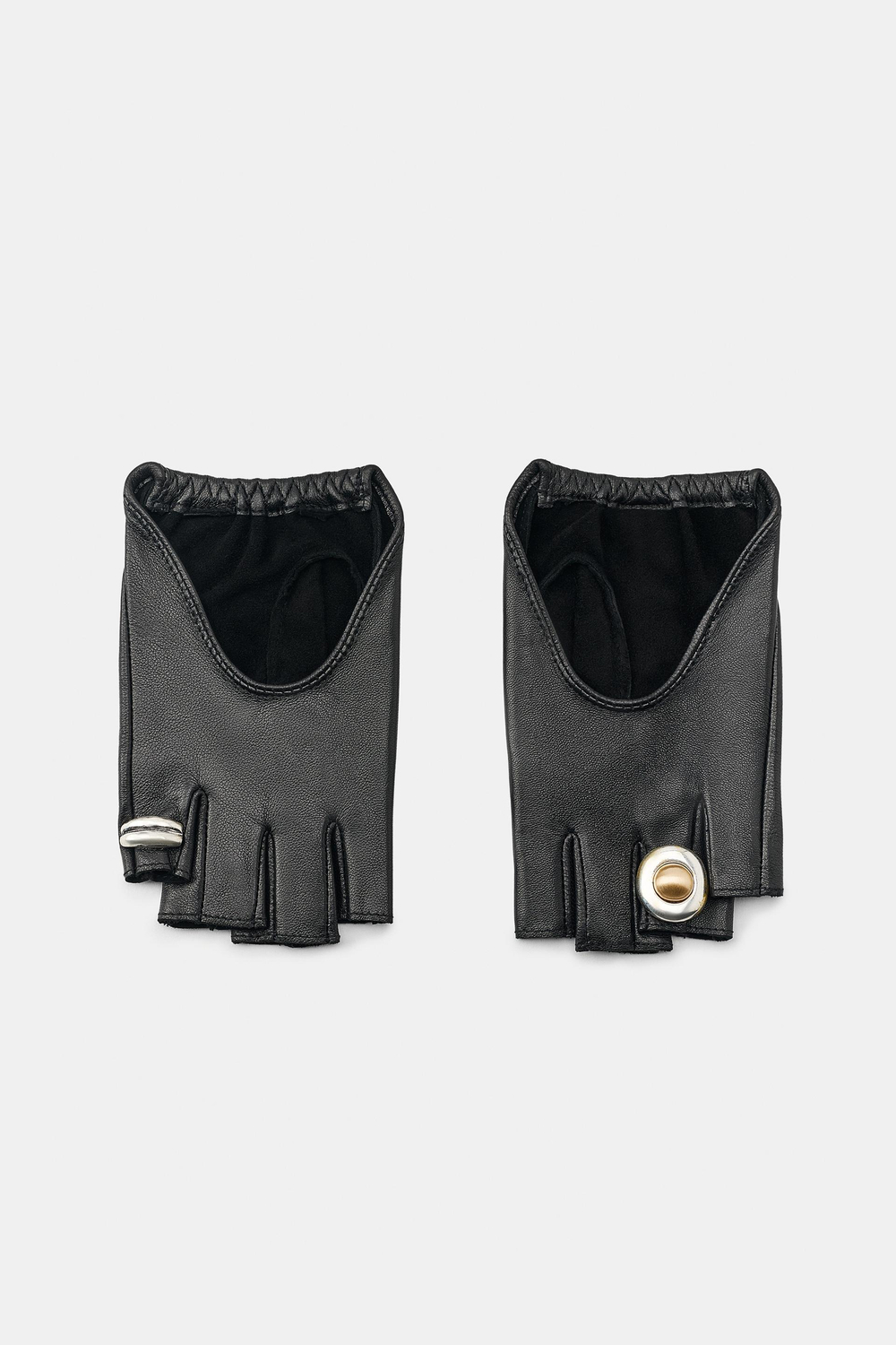 ZARA КОЖАНЫЕ МИТЕНКИ С КОЛЬЦАМИ, ЧЕРНЫЙ