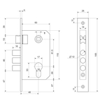 Замок врезной Apecs, 1026/60-CR, ручка в комплект, цилиндровый, хром