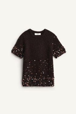 ZARA СВИТЕР С КОРОТКИМИ РУКАВАМИ - LIMITED EDITION, КОРИЧНЕВЫЙ