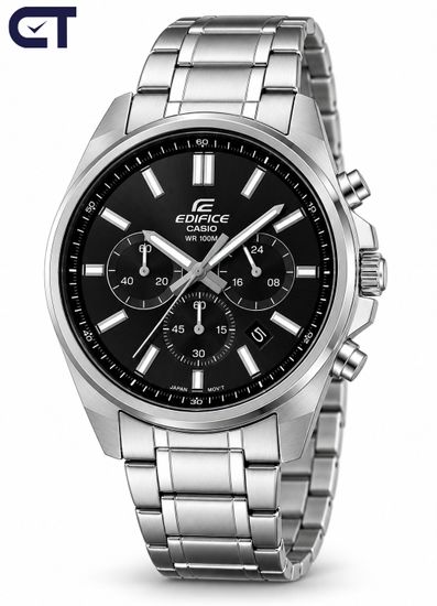 CASIO EFV-650D-1AVUDF EDIFICE мужские наручные часы — стальной хронограф с черным циферблатом