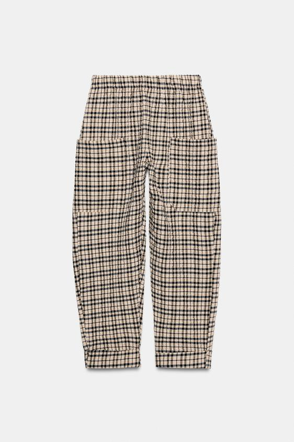 ZARA БРЮКИ В КЛЕТКУ С ЭЛАСТИЧНЫМ ПОЯСОМ, ПЕСОЧНЫЙ/КОРИЧНЕВЫЙ
