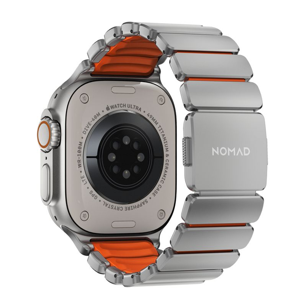 Ремешок Nomad Stratos Band FKM для Apple Watch 45/46/49 мм Natural Titanium Ultra Orange