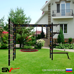 Уличная шведская стенка Sv Sport рукоход с комплектом турник прямой У5274 (Турник/Брусья/Стойка/Скамья/Гнездо 80см/Сетка)