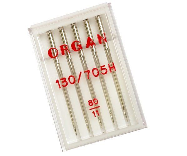 Иглы для швейных машин базовые универсальные 130/705 H, №80, 5 игл, ORGAN