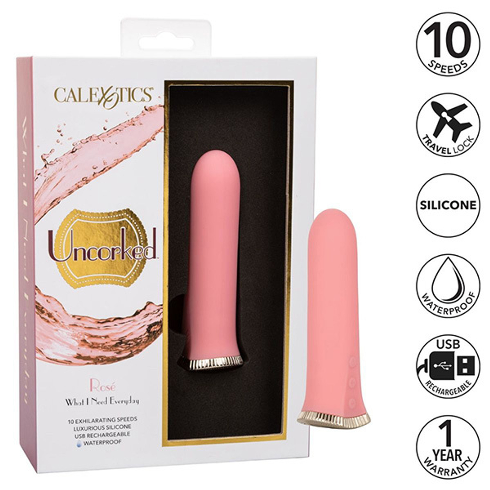 Нежно-розовый мини-вибромассажер 12см California Exotic Novelties Uncorked Rose SE-4370-10-3