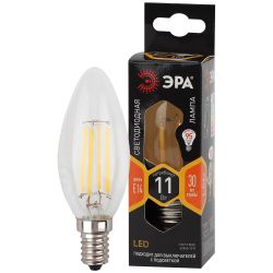 Лампа светодиодная ЭРА F-LED B35-11w-827-E14 11Вт филамент свеча теплый белый свет Е14 | Филаментные декоративные