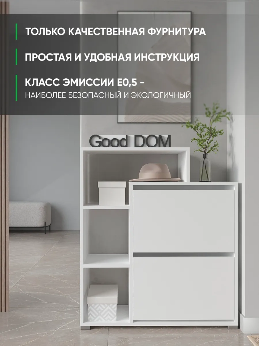 Закрытая обувница-тумба в прихожую с полками ВДОХНОВЕНИЕ-1