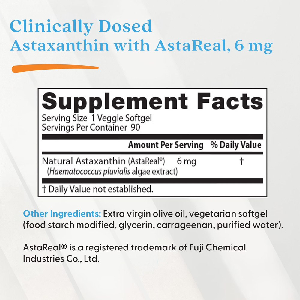 Doctor's Best, астаксантин, 6 мг, 90 растительных капсул