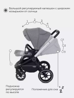 Коляска детская MOWBaby "ZOOM"PU (2в1) RA086 Silver Grey