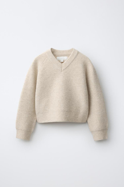 ZARA ОДНОТОННЫЙ ТРИКОТАЖНЫЙ СВИТЕР, ЭКРЮ