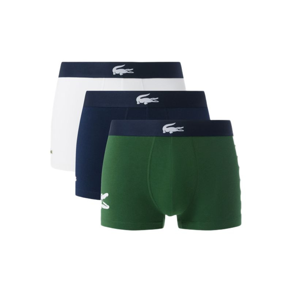 Meskie bokserki sportowe Lacoste Stretch Cotton 3P - green/navy blue/white