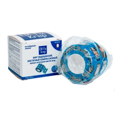 Бинт самофиксирующийся EM-Fix krep детский 5 см 4,5 м синий