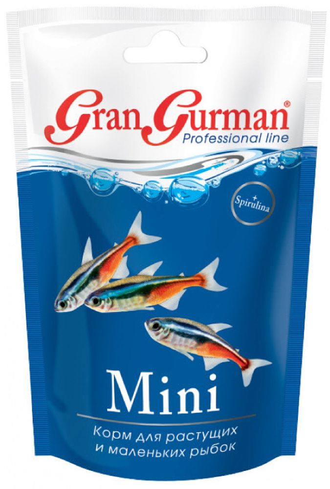 Gran Gurman корм для растущих и маленьких рыбок "Mini", 30 г