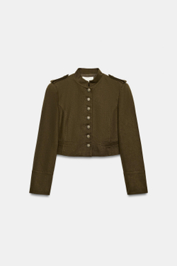 ZARA КОРОТКИЙ БЛЕЙЗЕР С ПОДПЛЕЧНИКАМИ, ХАКИ