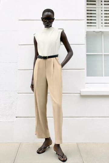 ZARA КОМБИНЕЗОН С ПОЯСОМ, ЭКРЮ/БЕЖЕВЫЙ