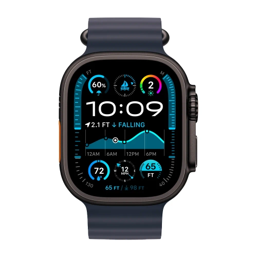 Умные часы Apple Watch Ultra 2 (2024) GPS + Cellular, 49mm, Black Titanium Case with Navy Ocean Band, (Темно-синий)