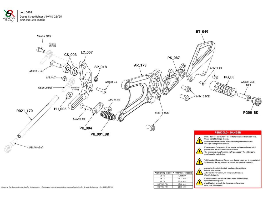D002 BONAMICI ADJUSTABLE REARSETS (SF V4 2025)