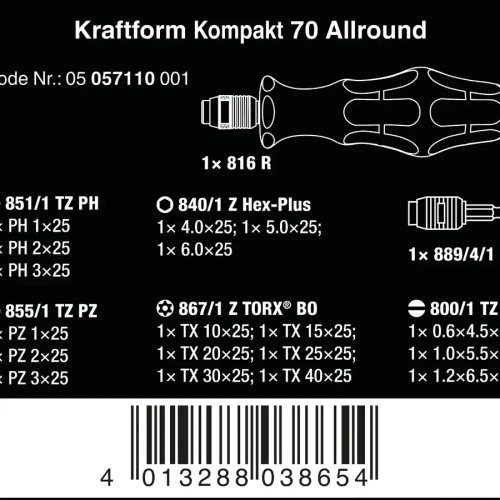 Набор Kraftform Kompakt 70 Universal, 32 предмета WERA 05057110001