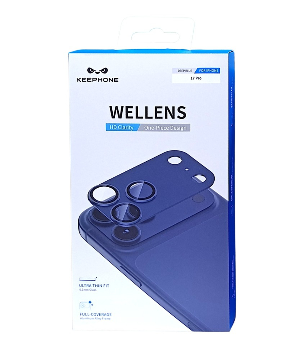 Защитное стекло i-Phone 17 Pro Max на линзы камеры Keephone WELLENS синее