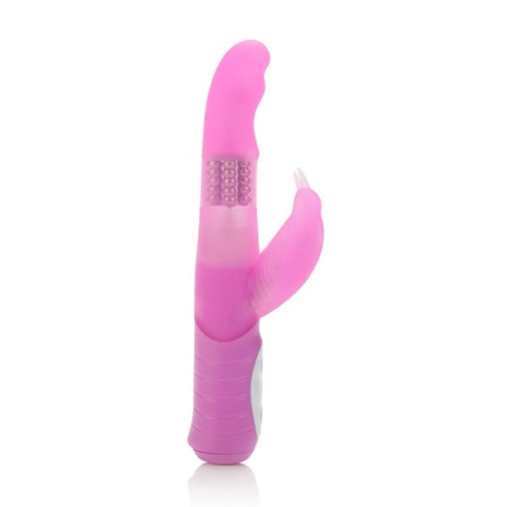 Розовый вибромассажёр с клиторальным стимулятором и вращающимися шариками Petite Flutter - 21 см. (Цвет: розовый)