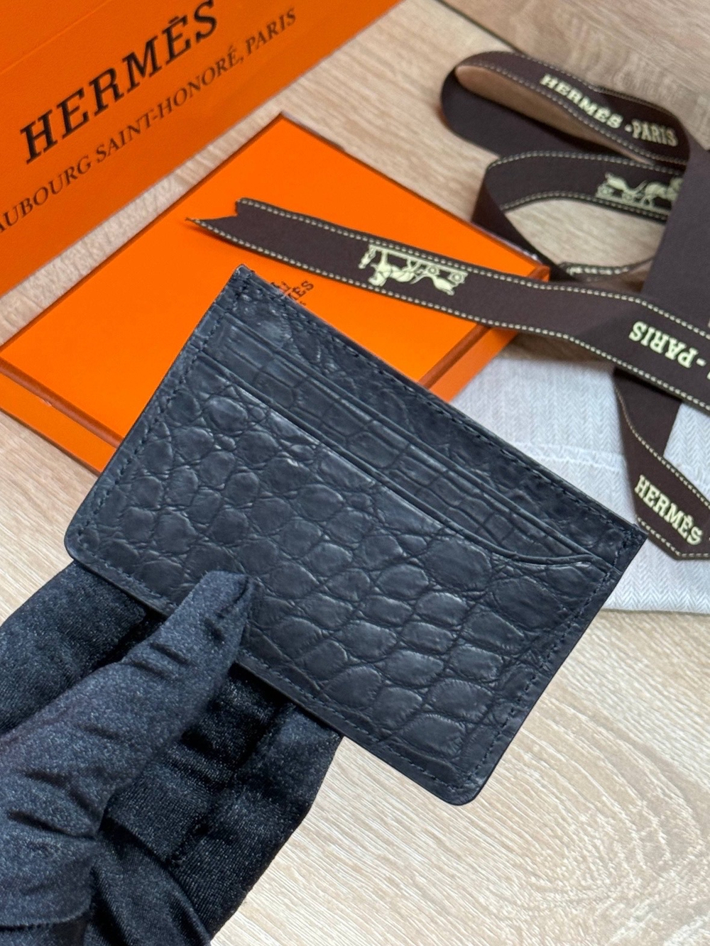Картхолдер Hermes из кожи крокодила