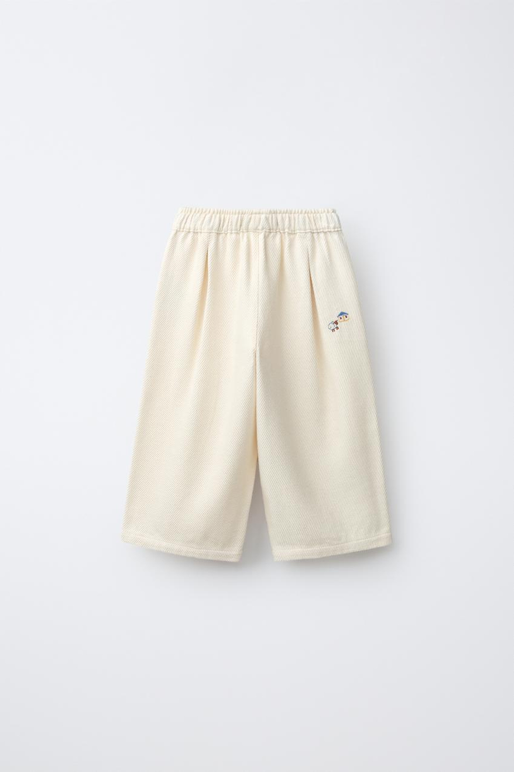 ZARA БРЮКИ БЭГГИ С ВЫШИВКОЙ, ЭКРЮ