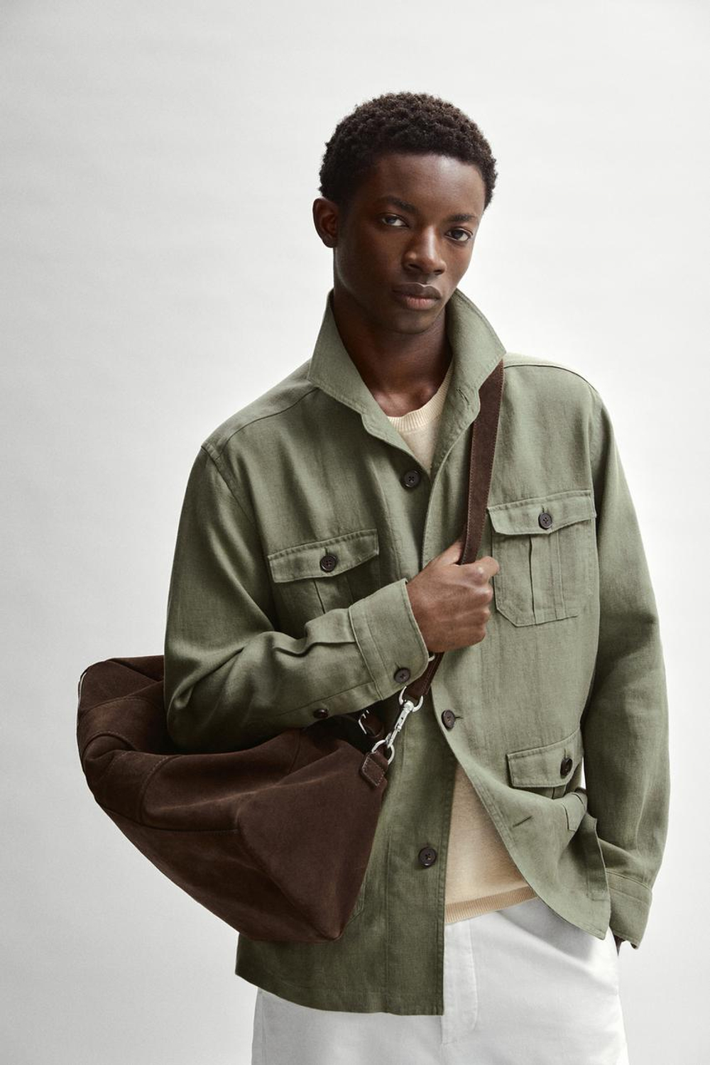 Massimo Dutti Дорожная сумка из замшевой кожи, серо-коричневый