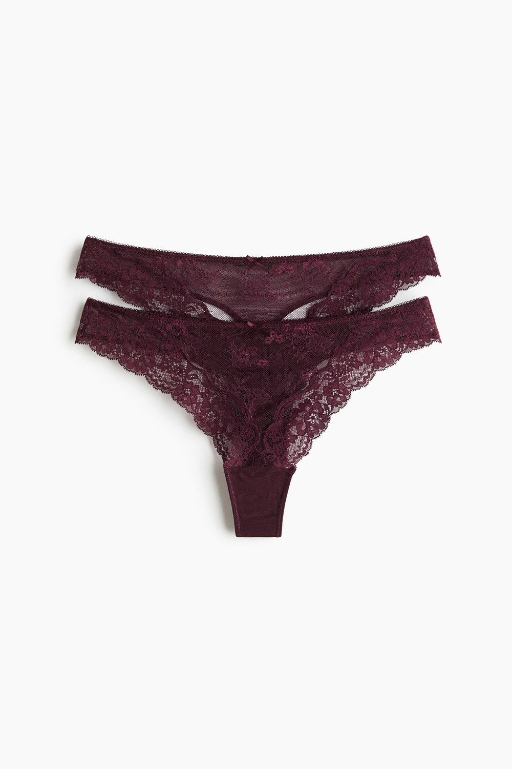 Кружевные трусы-стринги, 2 шт. — Бордовый - H&M