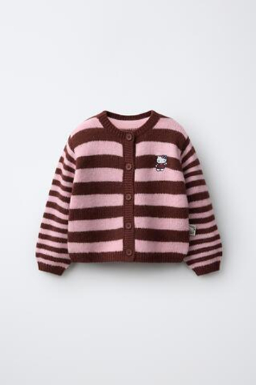 ZARA КАРДИГАН В ПОЛОСКУ С ВЫШИВКОЙ HELLO KITTY ©, БУРГУНДИ