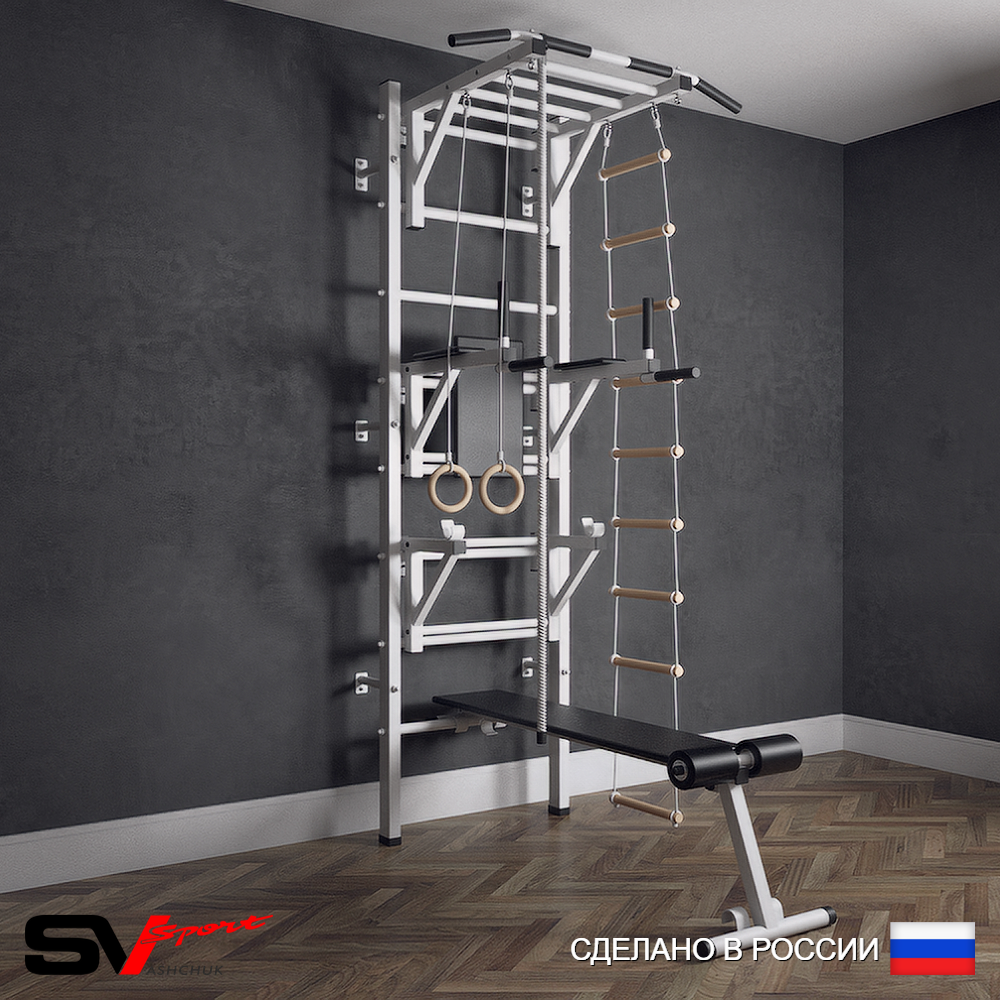 Шведская стенка Sv Sport (Турник рукоход/Брусья/Стойка/Скамья/Канат/Кольца/Лестница)