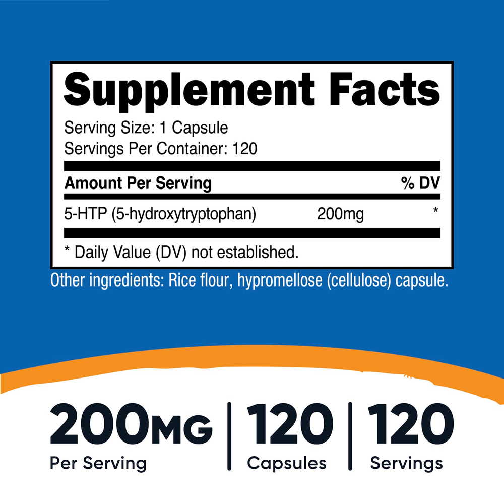Nutricost, 5-HTP, 200 мг, 120 капсул