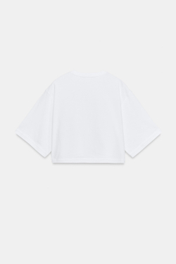 ZARA УКОРОЧЕННАЯ ФУТБОЛКА ОВЕРСАЙЗ, БЕЛЫЙ