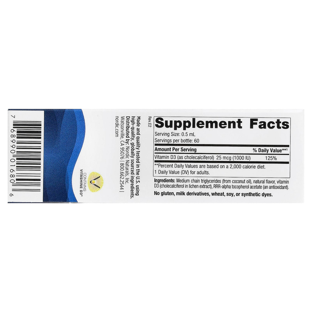 Nordic Naturals, растительный витамин D3, жидкая добавка, со вкусом яблока, 25 мкг (1000 МЕ), 30 мл (1 жидк. унция)